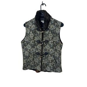 Vintage Baxis & Baxis Floral‎ Tapestry Vest Faux Fur Collar Toggle Closure Small